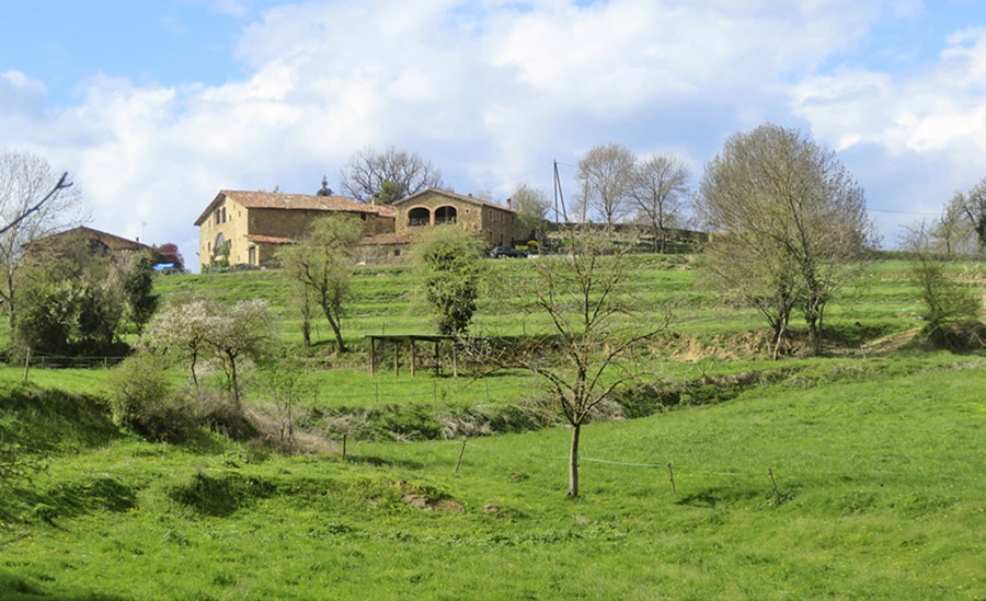 La gran casa del Mir, per on passa la ruta, és el punt d’entrada al bosc i als canvis de paisatge.